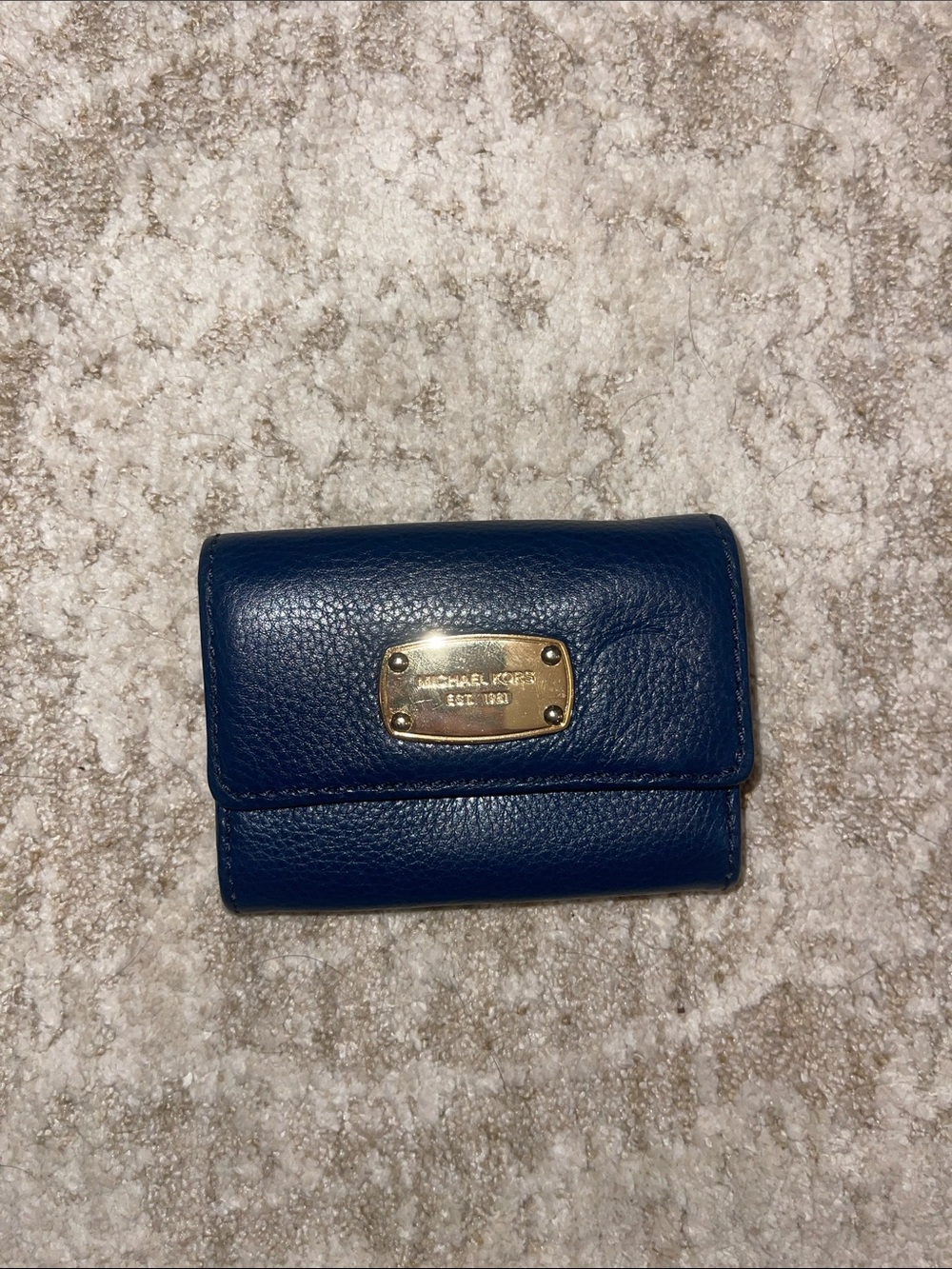 Michael Kors Pebbled Navy Card Case with Gold Plaque